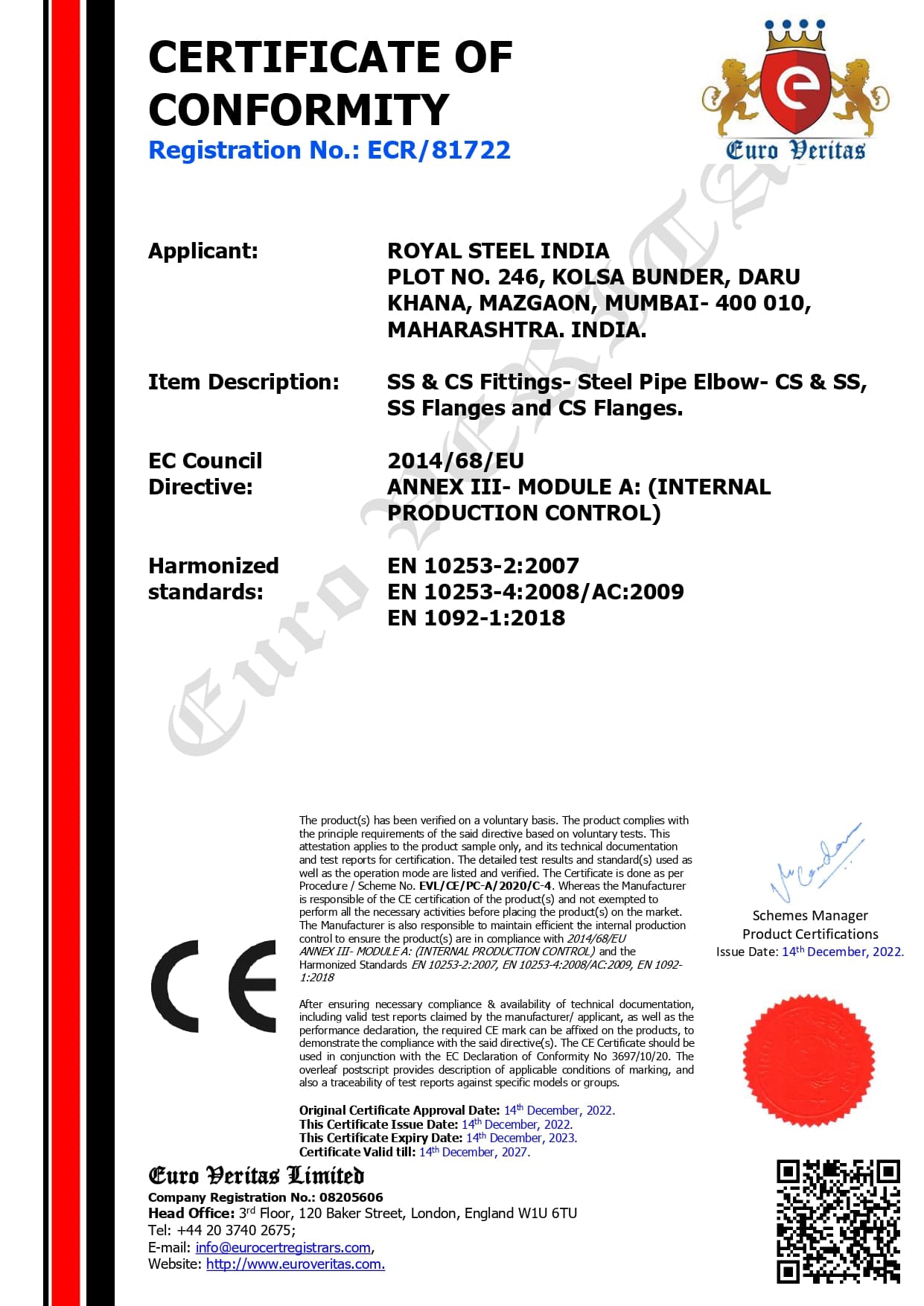 CE Marking Certificate 2022