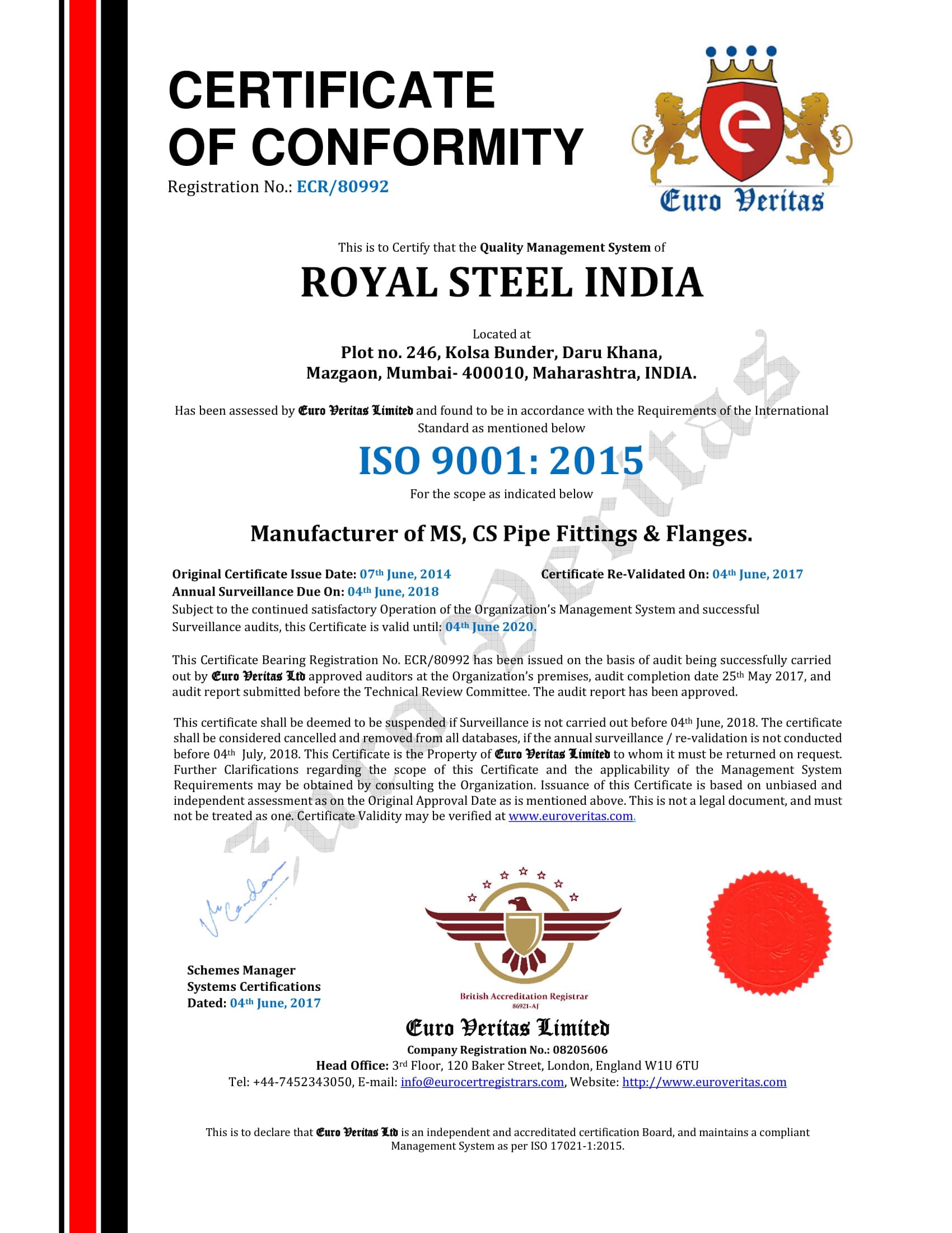 ISO 9001:2015 Certificate