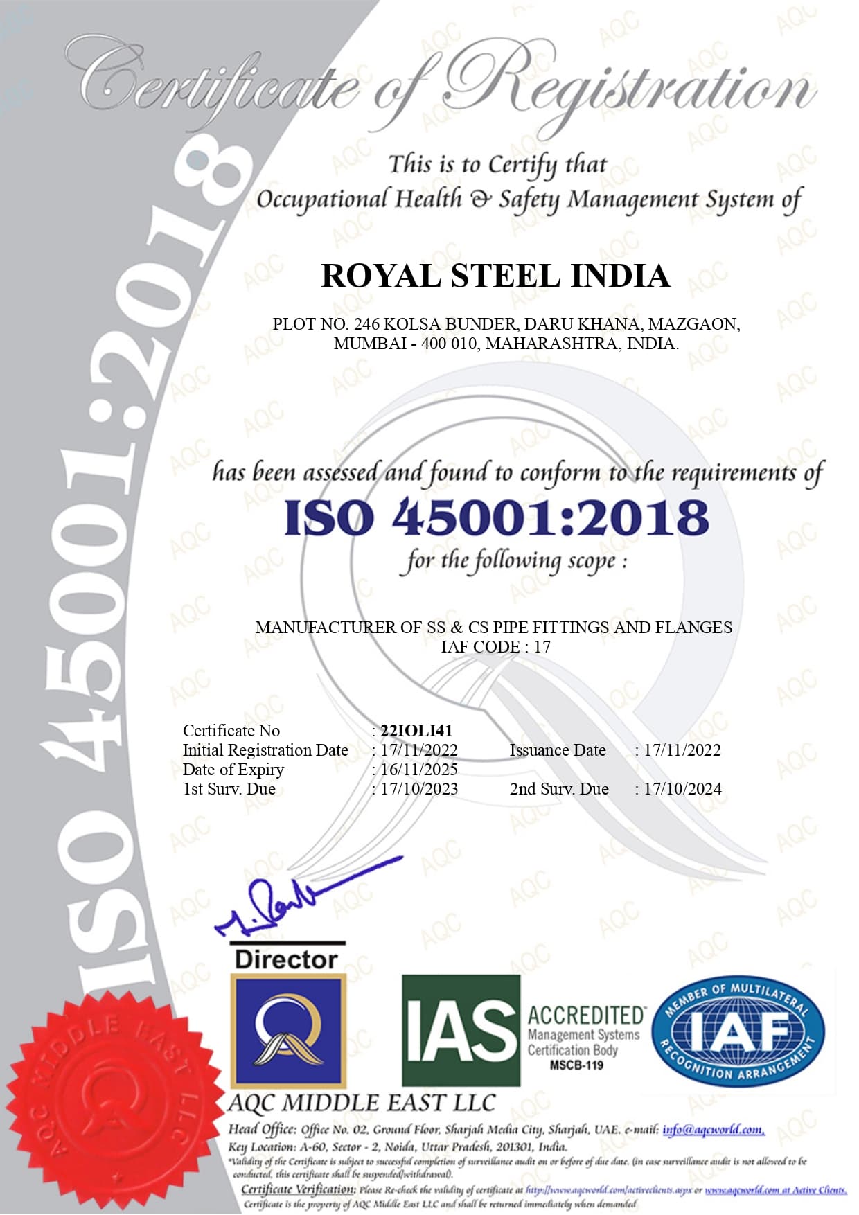 OHSMS Certificate