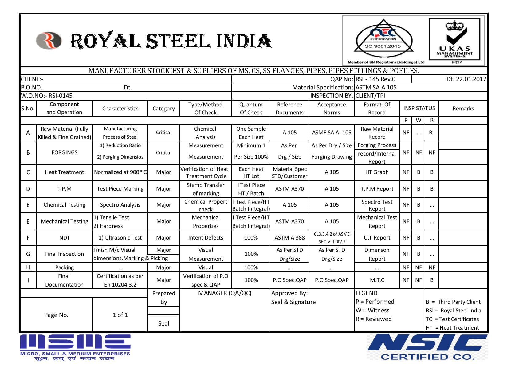 Quality Assurance Plan & Inspection Test Plan